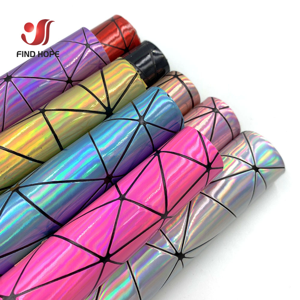 Glitter Vinyl Roll - 19in x 47in เลเซอร์เรขาคณิตบทคัดย่อสังเคราะห์ PU Faux