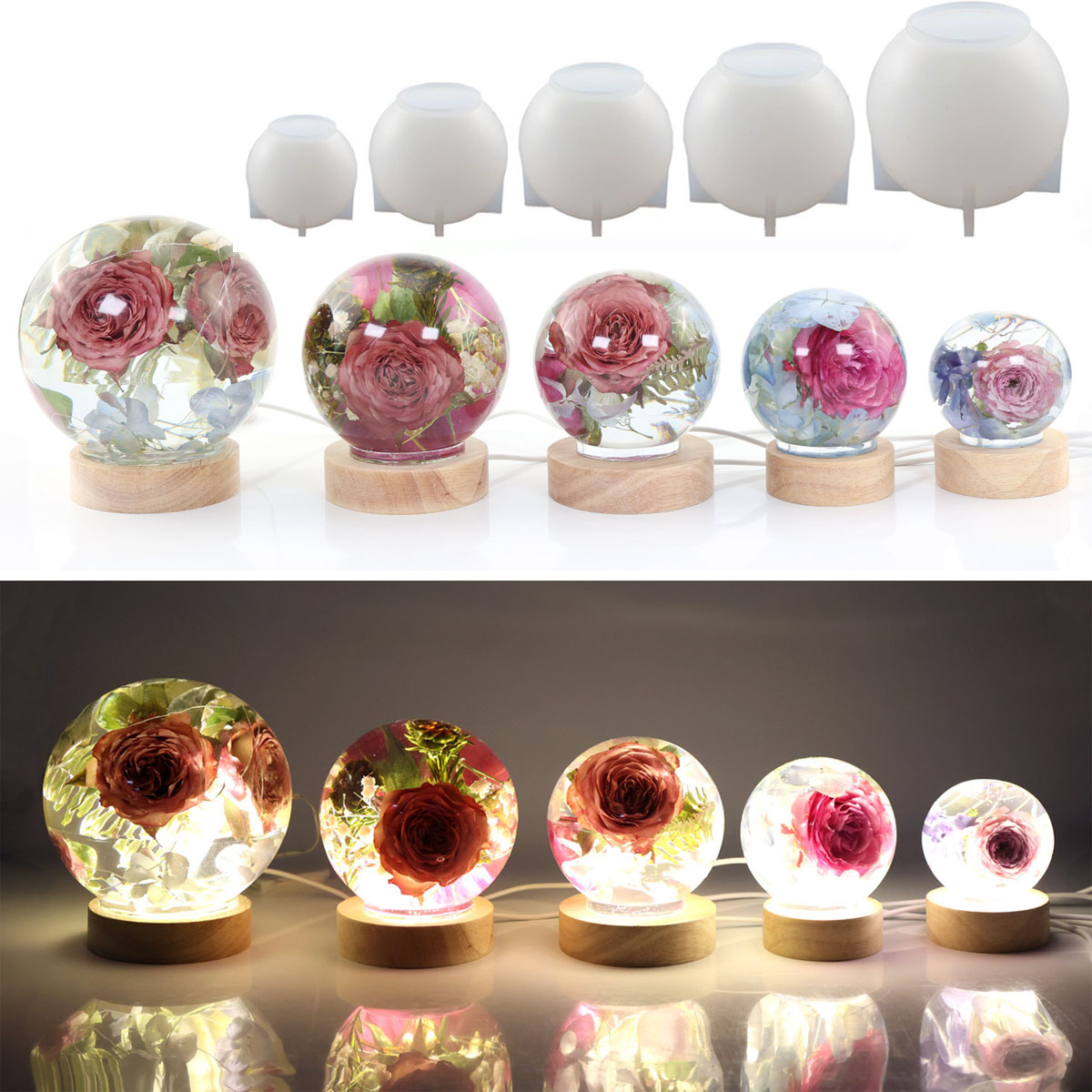 Embellishment Crafts - 65-120 มม.Sphere Ball แม่พิมพ์ซิลิโคนสําหรับแห้งดอกไม้ Sphere Ball