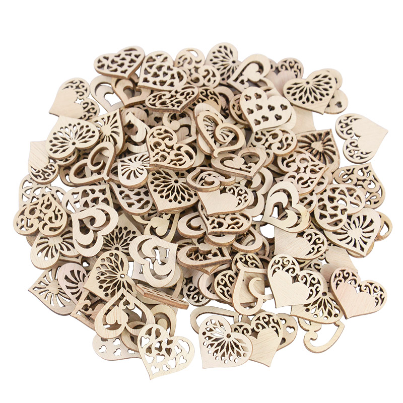 Craft Embellishments - 50/100pcs Hollowed รูปแบบหัวใจขนาดเล็กไม้ธรรมชาติ Slice สมุดภาพ Embellishments