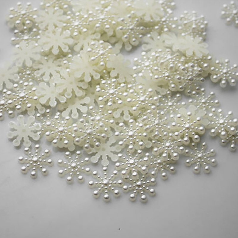 Christmas Craft Embellishment - 100Pcs มุกสีขาวเรซิ่นเกล็ดหิมะ Flatbacks Embellishments DIY โทรศัพท์คริสต์มาสตกแต่ง