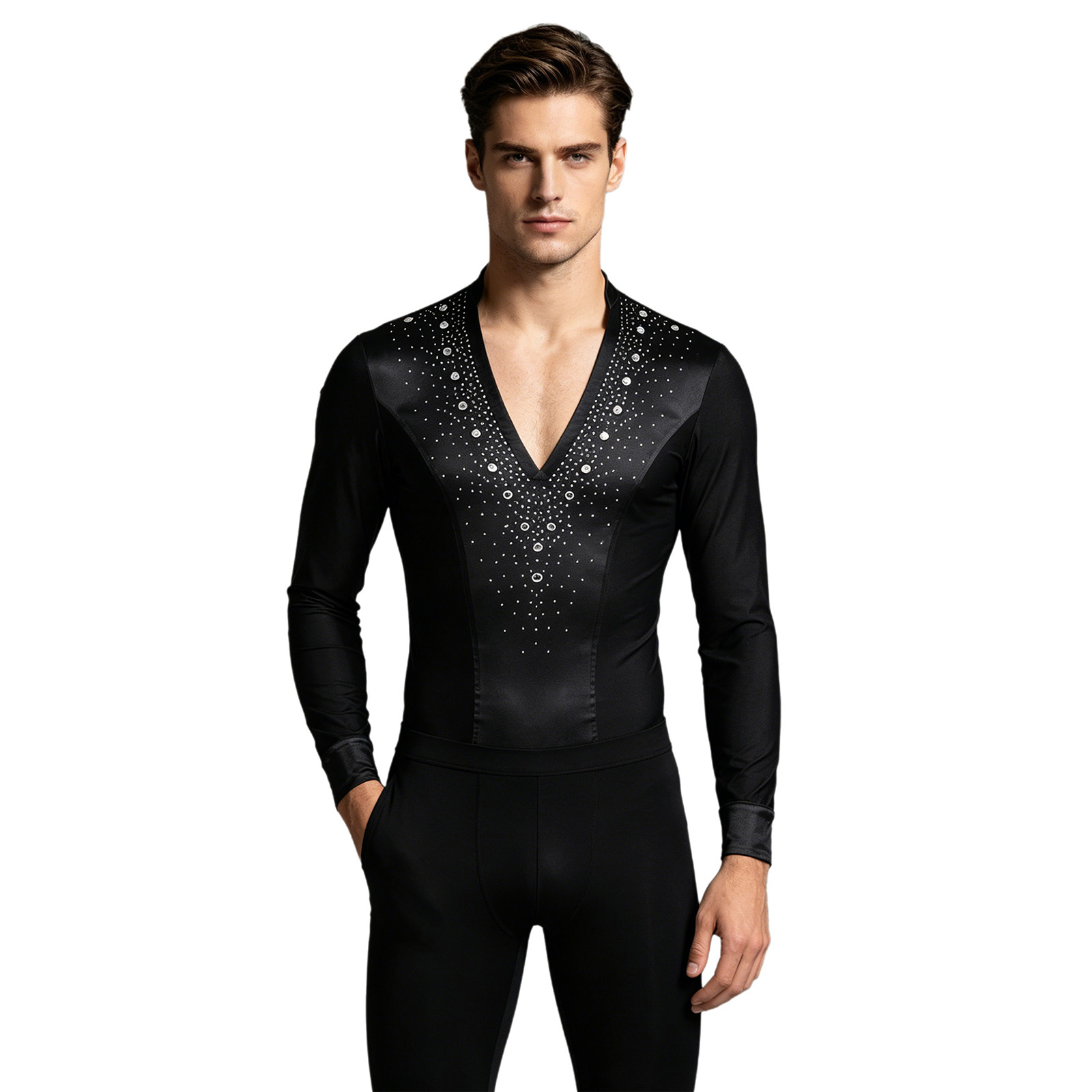 Rhinestone Banding Trim - Mens Latin Jazz Dance Leotard เสื้อชุดบอดี้สูทเสื้อ