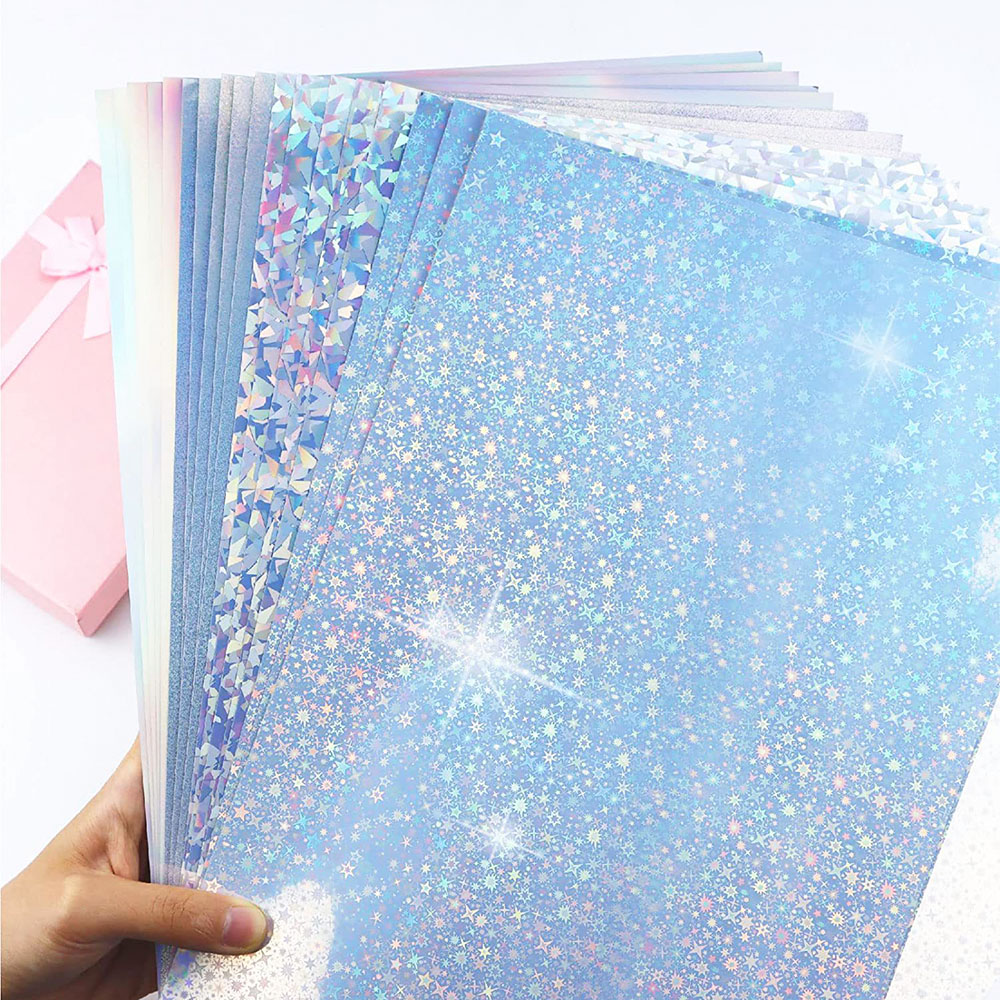 Glitter Vinyl Roll - Glitter Self กาวสติกเกอร์โฮโลแกรมเคลือบโปร่งใส 10 แผ่นภาพยนตร์ Rainbow