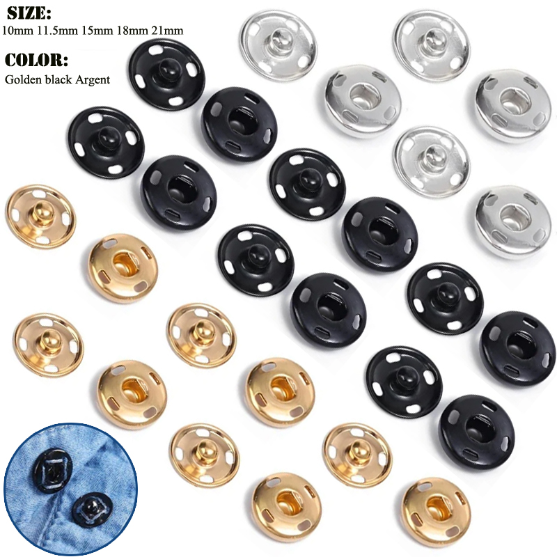 Iron On Stud Set - 10/50 ชุด 8-10 มม.โลหะเย็บบนปุ่ม Snap สีดําเงินสี