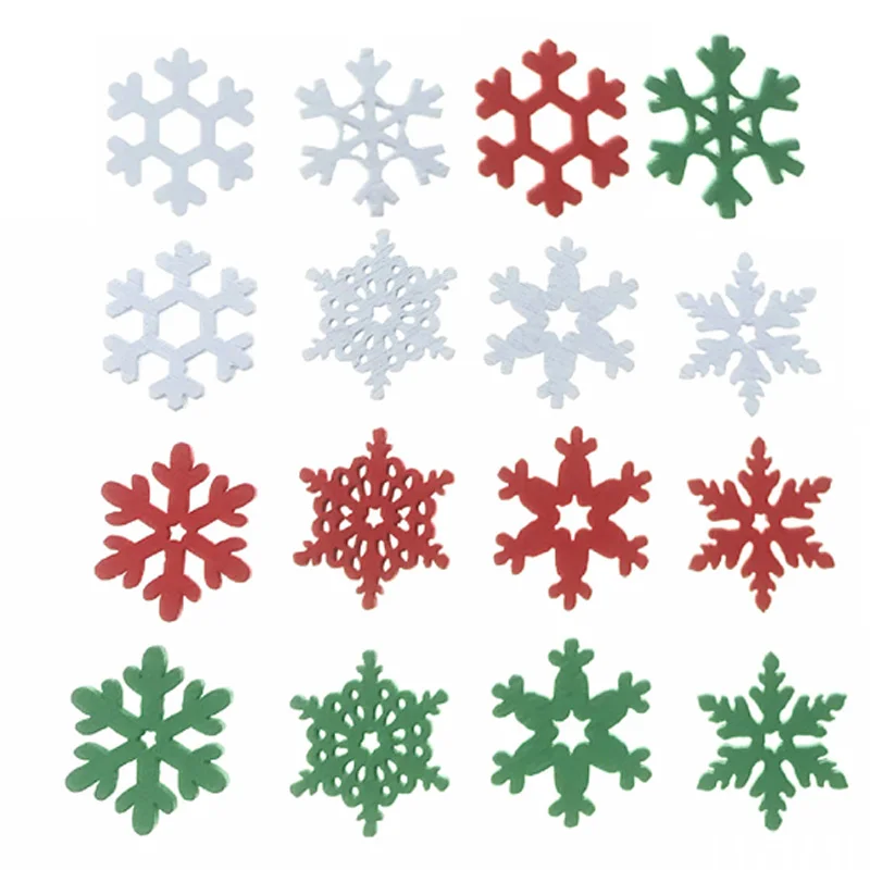 Christmas Craft Embellishment - 50 ชิ้น แผ่นไม้รูปเกล็ดหิมะหลากสี ขนาด 20 มม.