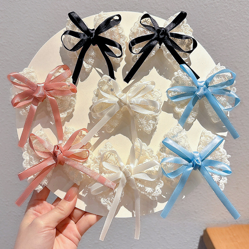 2 ชิ้น Elegant Lace Bow Hairpi - Lace Ribbon Trim บทวิจารณ์และราคา