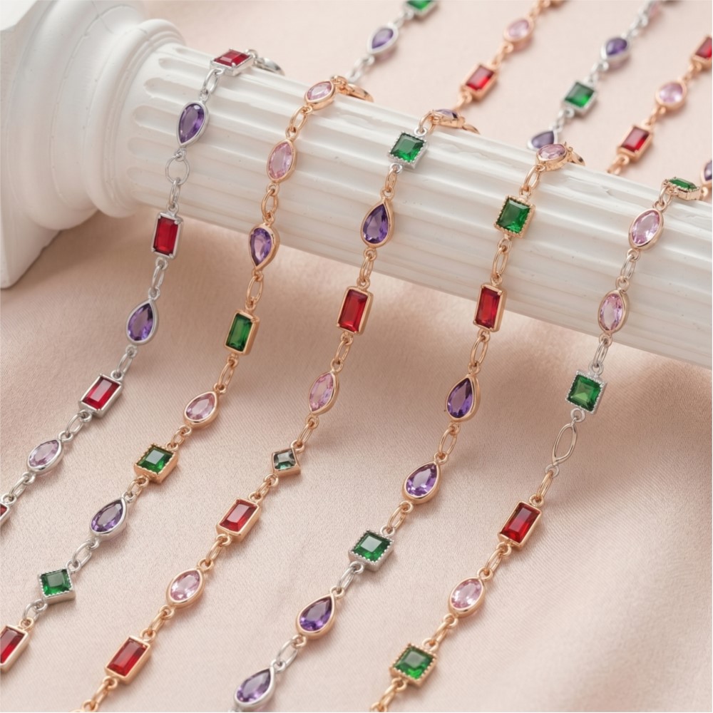 โซ่ทองเหลืองชุบทองรูปทรงสี่เหล - Pearl Trim Chain บทวิจารณ์และราคา