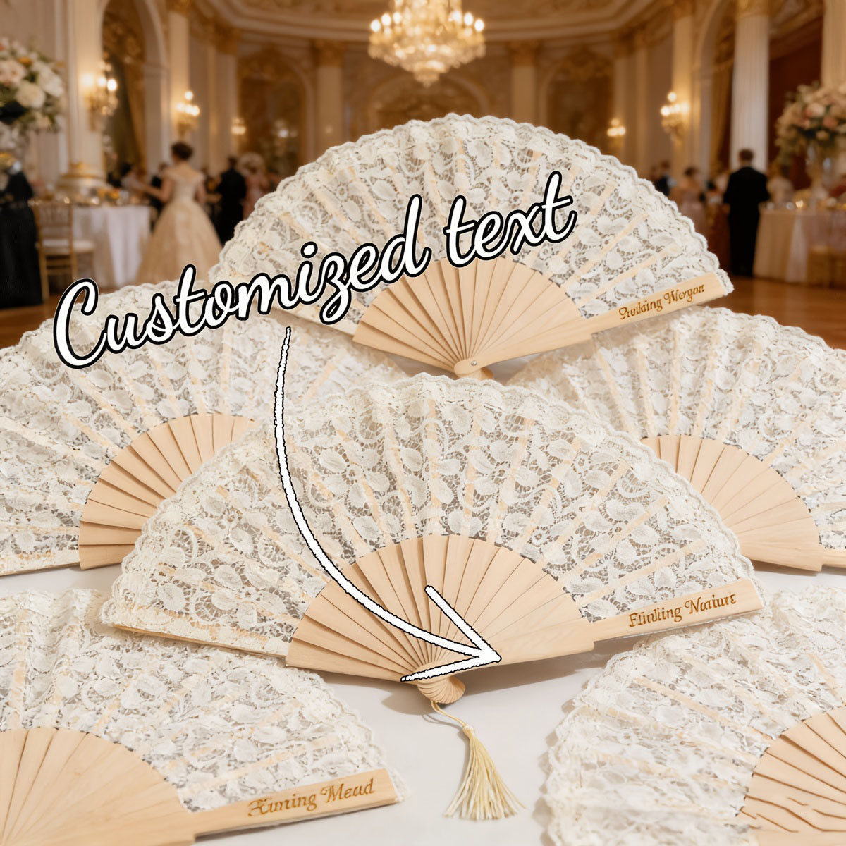 พัดไม้พับลายลูกไม้สลักชื่อและว - Tassel Fringe Trim บทวิจารณ์และราคา